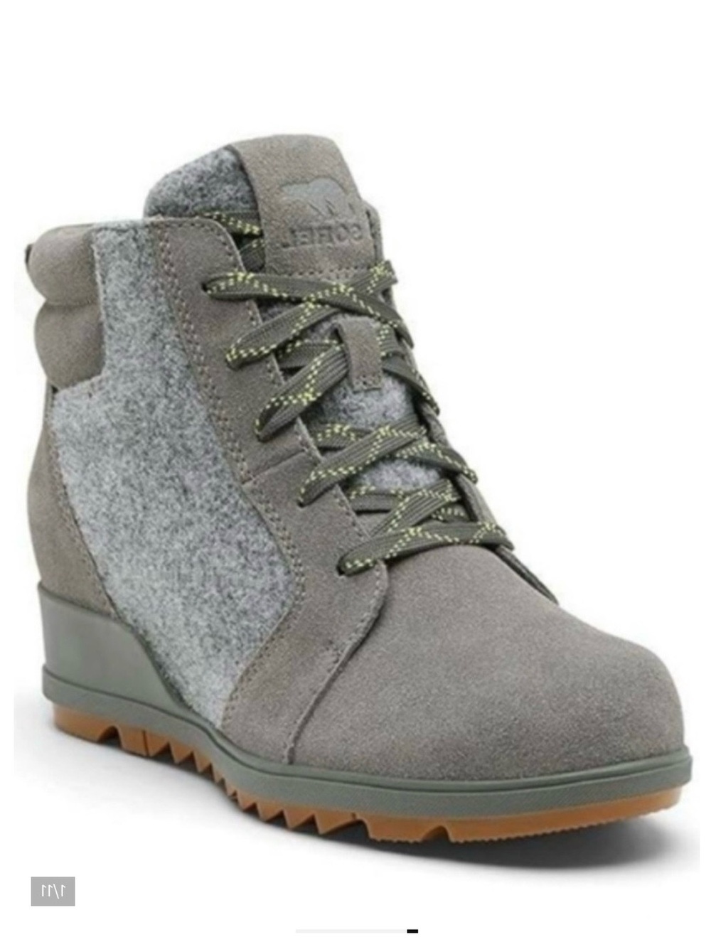 Sorel Evie Lace-Up Ankle Boot Gray Waterproof Suede Leather Wedge Bootie 8